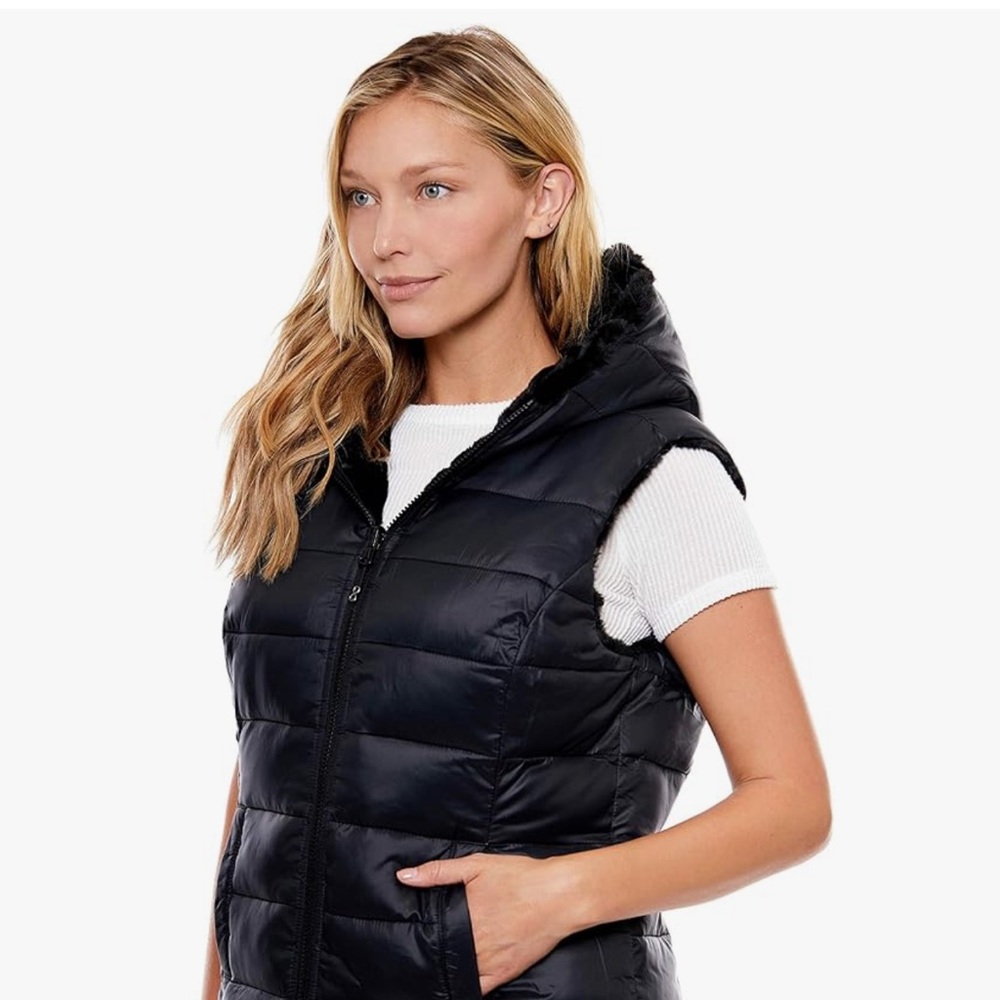 Black Reversible Puffer Vest with Hood BeBoundless